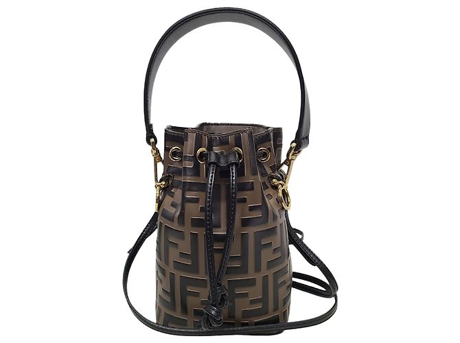 Fendi Mini borsa a secchiello Montrezor in pelle marrone con logo FF