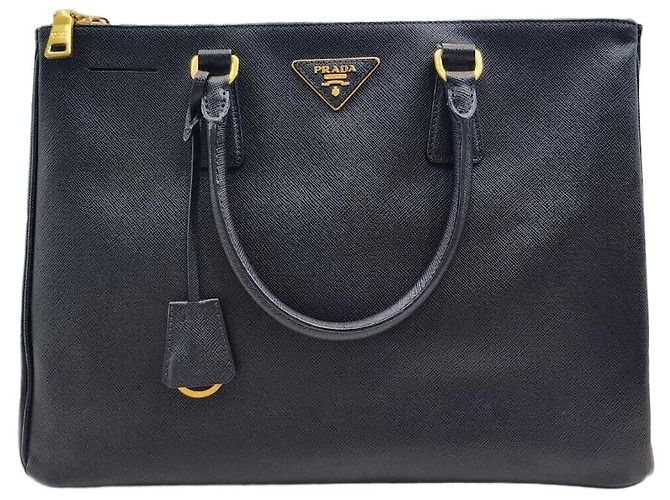 Prada Sac Tote Saffiano Lux Gold à Double Fermeture Éclair Noir