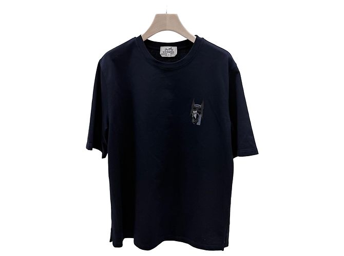 Hermès Batman Battle Horse T-Shirt mit Lederpatch Blau
