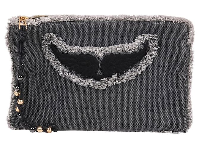 Zadig & Voltaire Clutch de denim com alça cinza Marrom