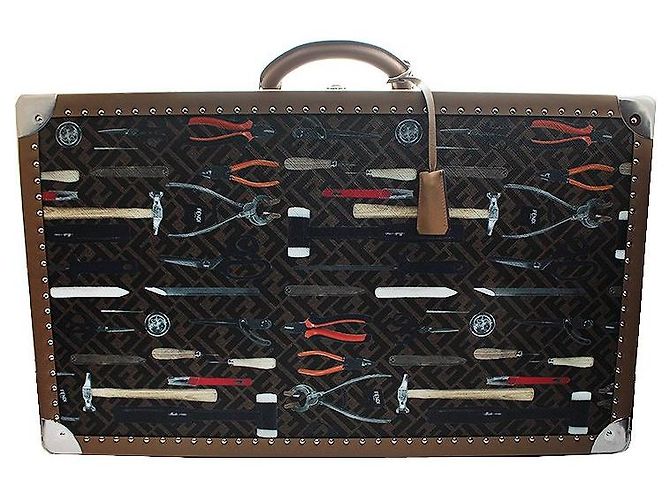 Fendi Tool Print Silver Stud Suitcase Black