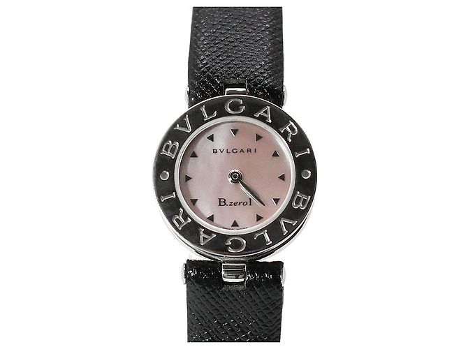 Bulgari Relógio com pulseira de couro e mostrador em madrepérola rosa e movimento quartz Multicor