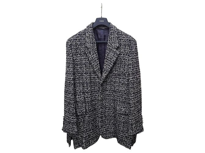 Dior Chaqueta de algodón cannage tweed negro y azul