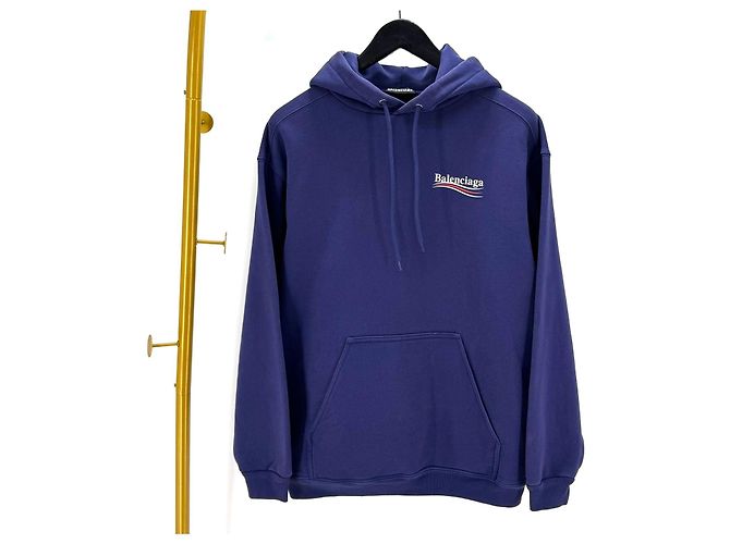 Balenciaga Langarm-Kapuzenpullover mit Wave-Logo Blau 