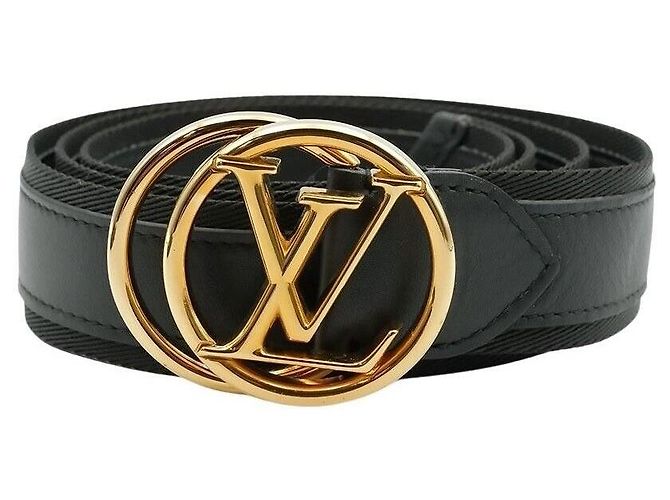 Louis Vuitton Cinto de couro com estampa de círculo Preto