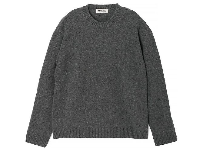 Miu Miu Pull en maille en cachemire avec logo blanc Gris Marron