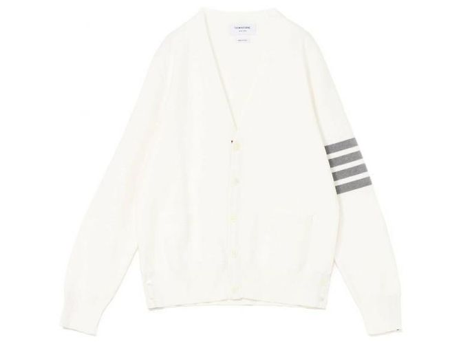 Thom Browne V-Ausschnitt-Cardigan aus Baumwolle in Milano-Stich Weiß