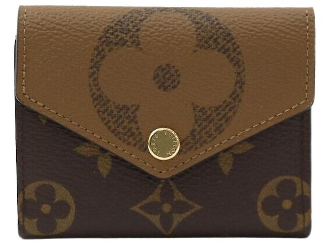 Louis Vuitton Cartera Zoe Monogram y Monogram Reverse Cartera Compacta Tarjetero Castaño