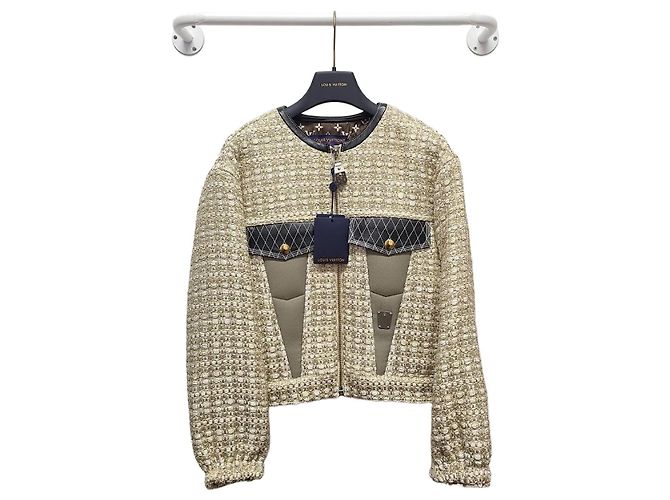 Louis Vuitton Lurex-Tweed-Jacke mit Volantärmeln Weiß