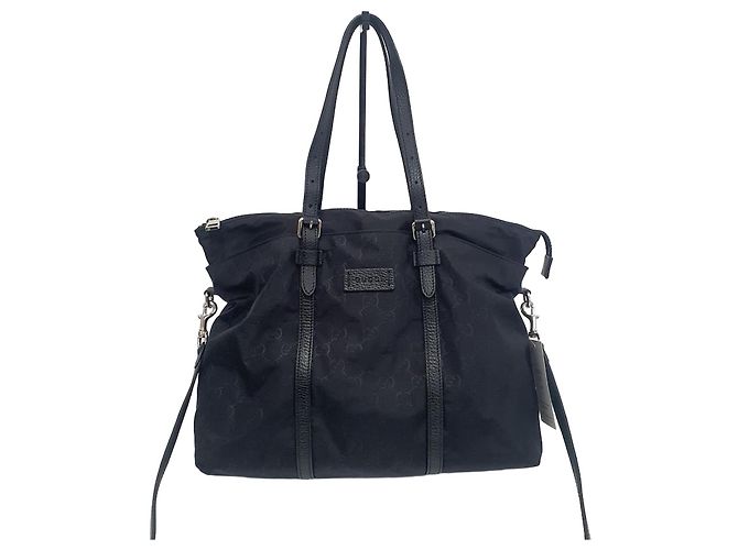 Gucci Bolsa Tote e Bolsa de Ombro em Nylon com Acabamento em Couro Preto