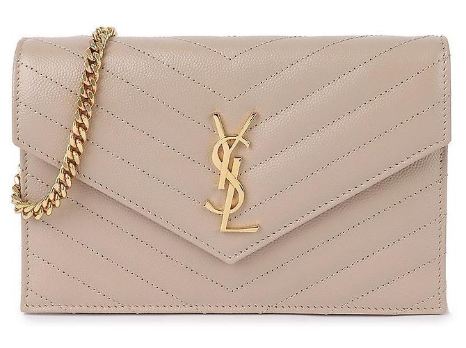 Saint Laurent Cassandra Envelope Chain Wallet Brown