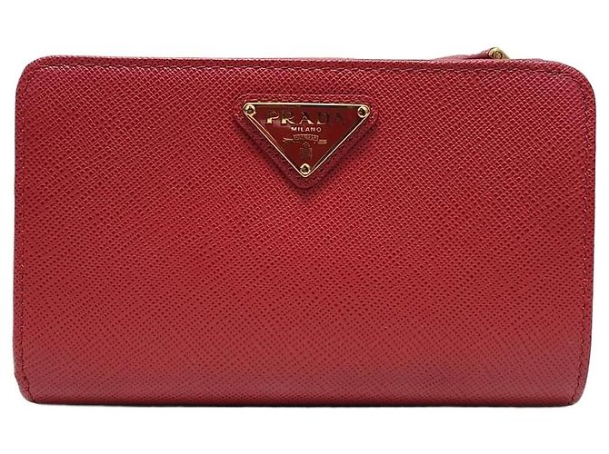Prada Red Saffiano Triangle Logo Women's Wallet