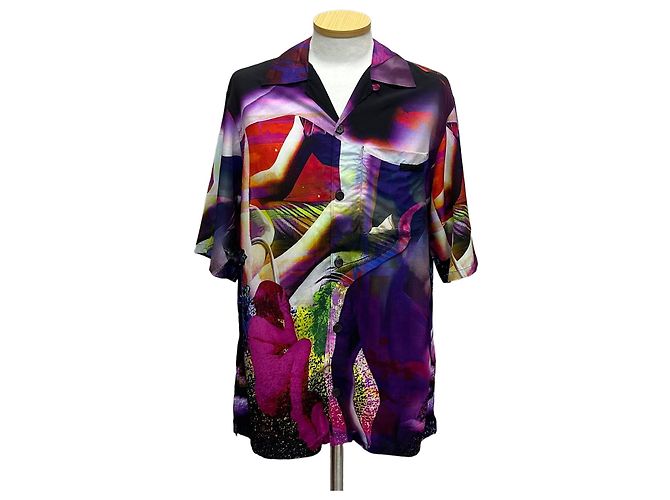 Prada Camisa de viscose de rayon estampada de manga curta Multicor