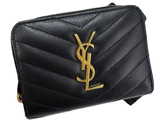 Saint Laurent Cartera Compacta Monogram Negra Negro