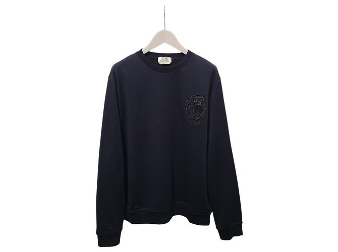 Hermès Pull à col rond brodé Marine Claude Cels Bleu