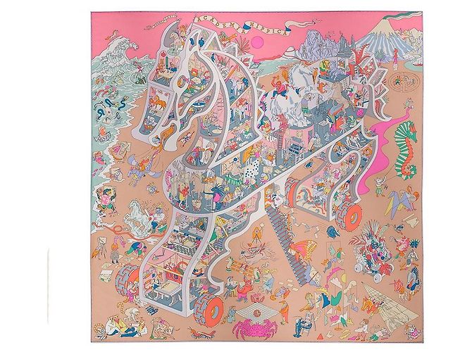 Hermès Pañuelo de sarga de seda Multicolor