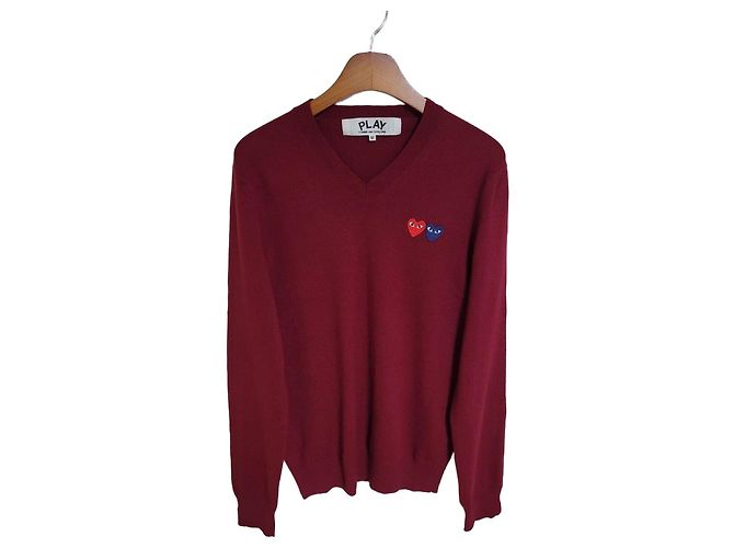 Comme Des Garcons Burgundy Double Wappen Strickjacke für Herren Rot