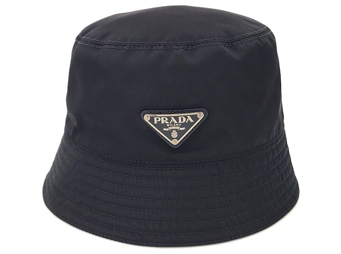 Prada Triangle Logo Rina Nylon Bucket Hat Black