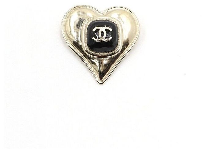 Chanel Spilla da donna con logo CC a forma di cuore nero e oro