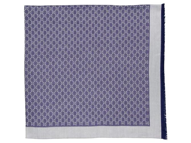 Gucci Sciarpa GG in seta e lana Blu 