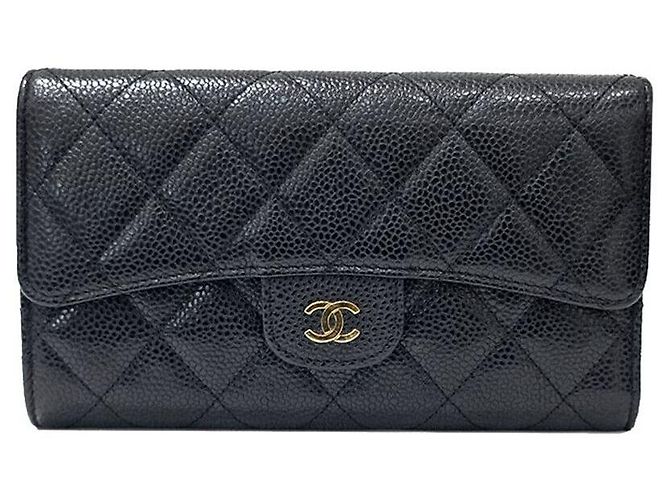 Chanel Cartera larga de Caviar Negro