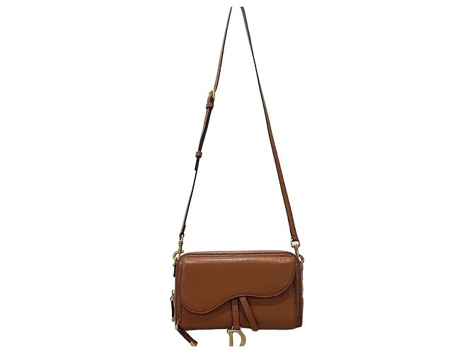 Dior Bolsa Transversal Double Saddle Pouch Marrom