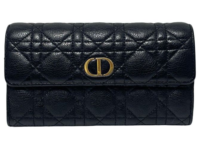 Dior Black Cannage Caro Long Wallet