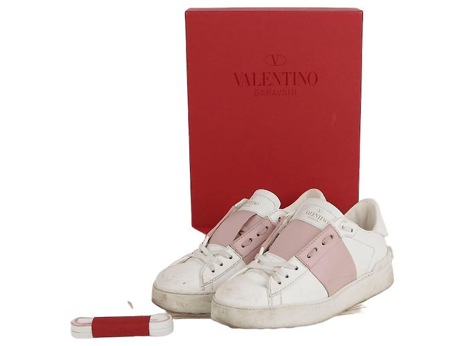 Valentino Baskets à lacets cachés en cuir blanc Taille