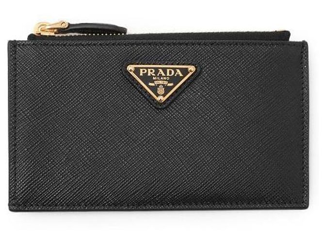 Prada Saffiano Leather Zip Card Case Black