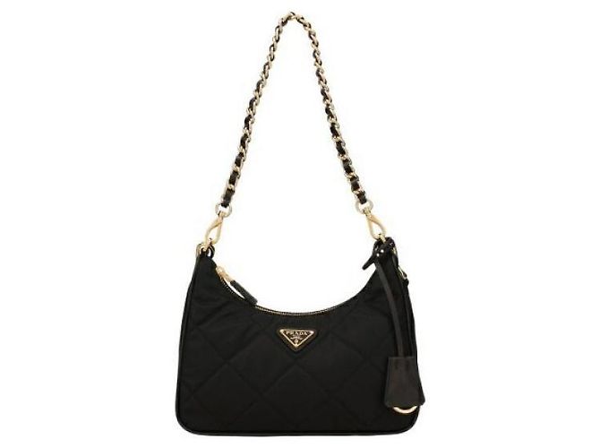 Prada Mini bolsa de nylon acolchoado com corrente Réedition Preto