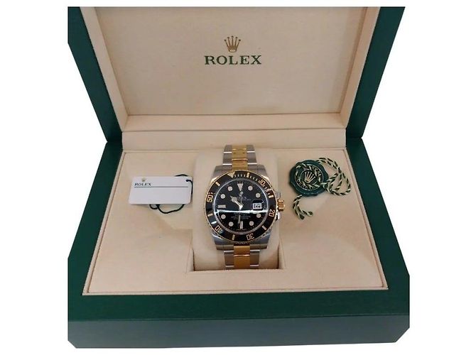 Rolex Orologio Submariner da uomo in oro giallo e nero con quadrante nero