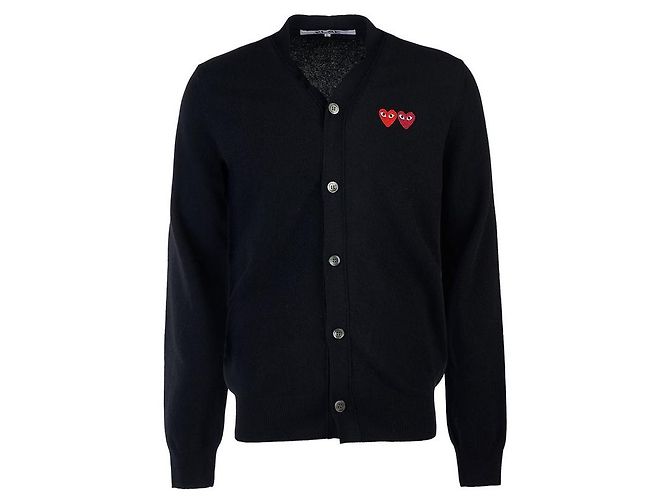 Comme Des Garcons Wollstrickjacke mit Double Heart Patch Schwarz