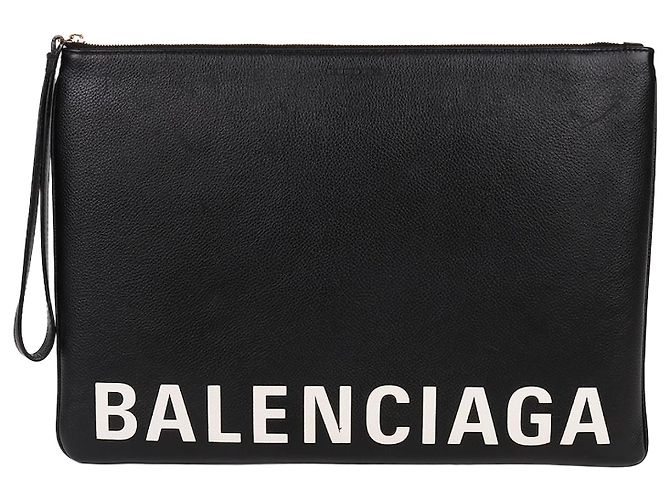 Balenciaga Large Strap Clutch Bag with Front Logo Black
