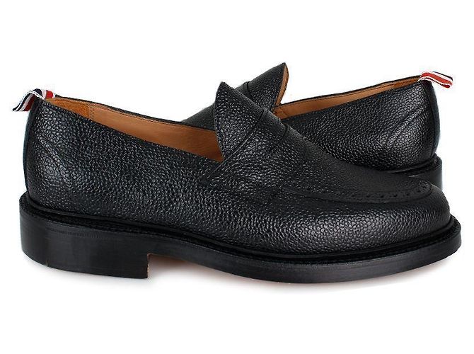 Thom Browne Three Stripe Tab Pebble Grain Leather Loafer (Black)