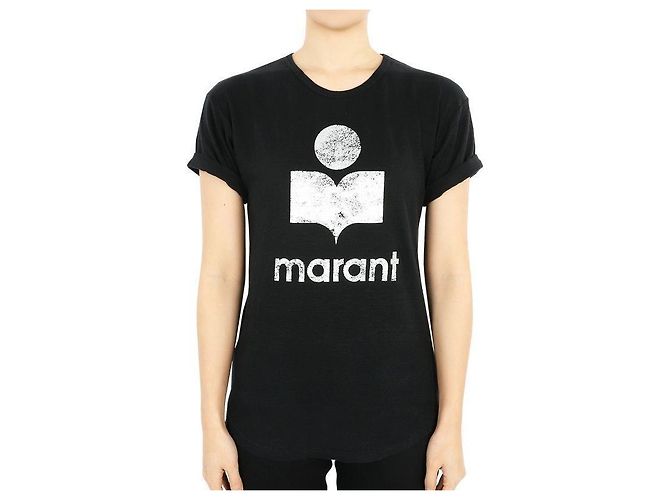 Isabel Marant Etoile Coldi Logo Kurzarm T-Shirt (Schwarz/Silber) Orange