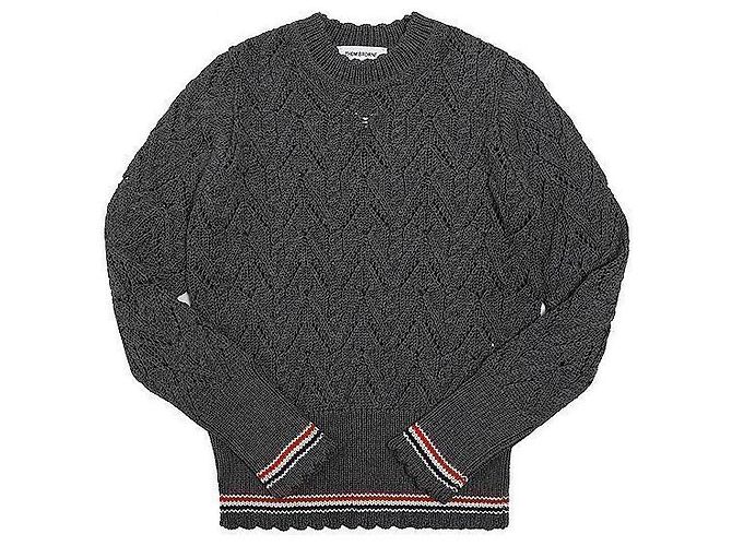 Thom Browne Pointelle Merinowolle Pullover Grau Strick Damen Braun