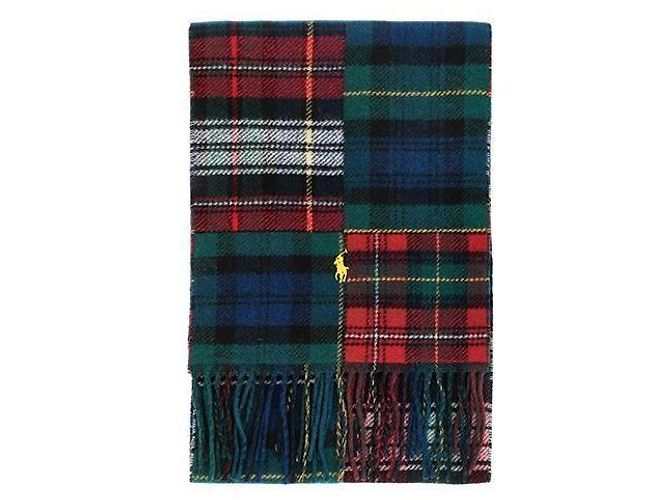 Ralph Lauren Sciarpa a quadri patchwork Ponies con frange Nero 
