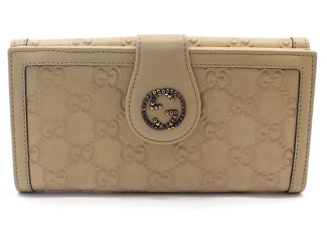 Gucci Beige GG Logo Stud Long Wallet Brown