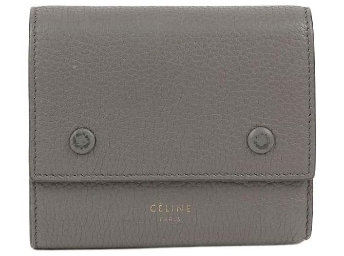 Céline Cartera tríptico de cuero gris Castaño