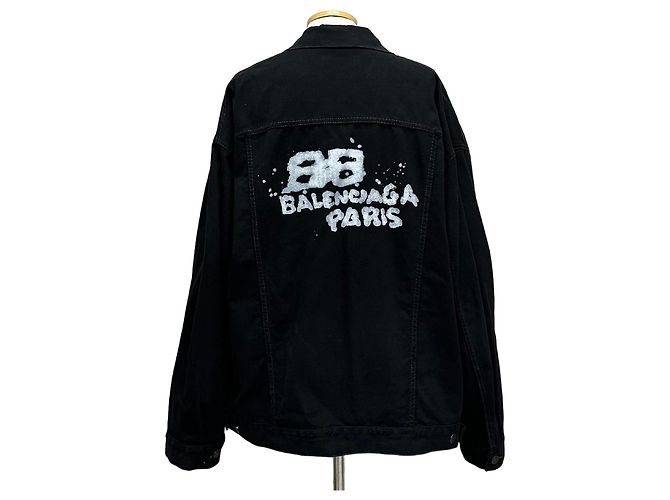 Balenciaga Hand Drawn BB Logo Denim Jacket Silvery
