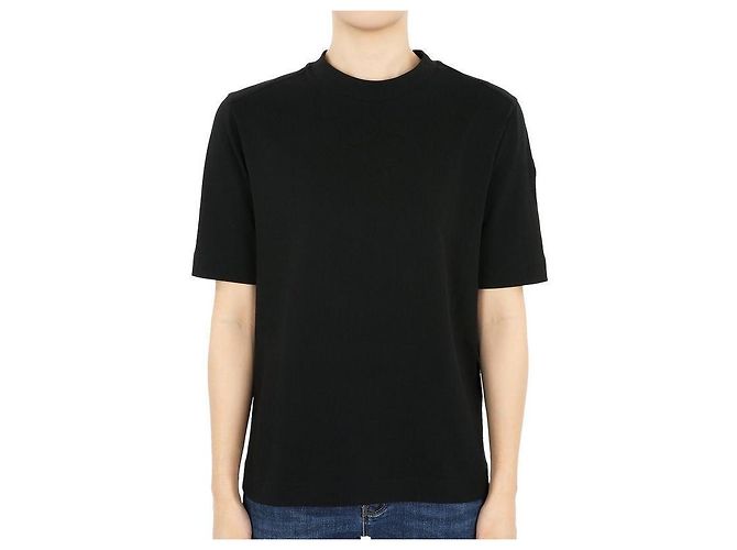 Moncler Damen T-Shirt mit rundem besticktem Logo (Schwarz) Orange