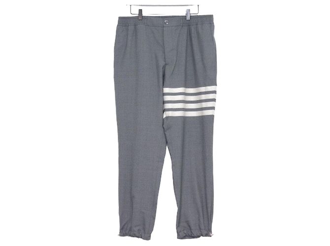 Thom Browne Mid Gray Wool Trousers with Four-Bar Stripe