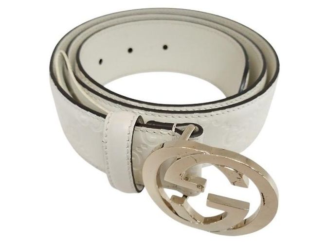 Gucci Cinto de couro GG feminino Marfim Branco