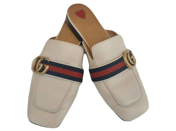 Gucci Mule PEYTON em couro branco com faixa Web GG para mulher