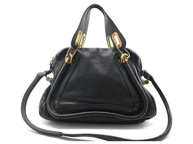 Chloé Bolsa de ombro Paraty Medium em couro preto com banho de ouro