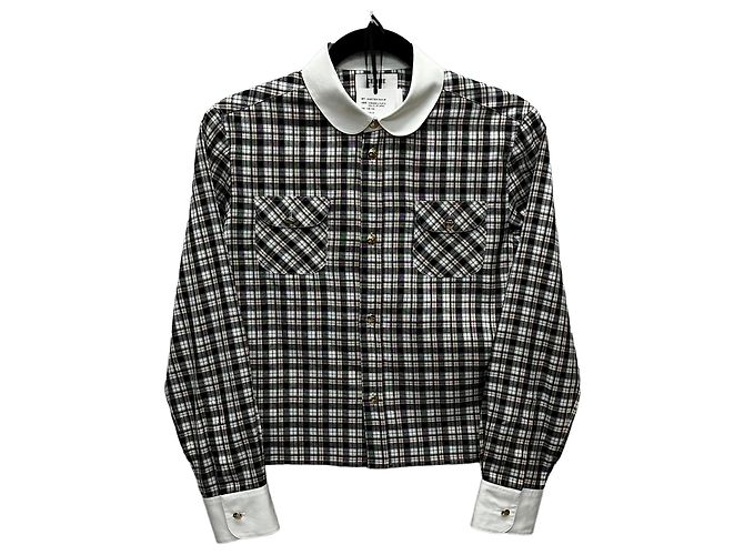 Céline Camisa curta de seda xadrez Multicor