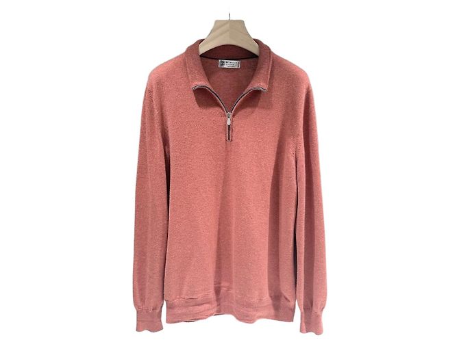 Brunello Cucinelli Pull en maille cachemire demi-zip corail Rose
