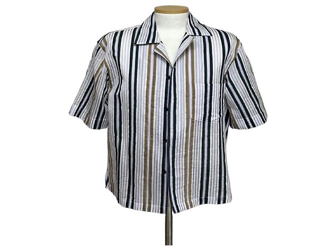 Camisa de manga corta de algodón a rayas Acne Castaño