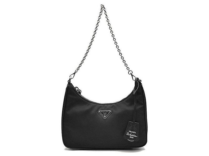Prada Bolsa Hobo em tecido Re-Nylon com alça de corrente Preto
