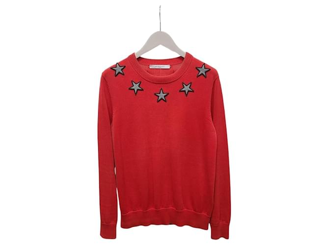 Givenchy Rundgestrickter Pullover mit Red Star Patch Rot 